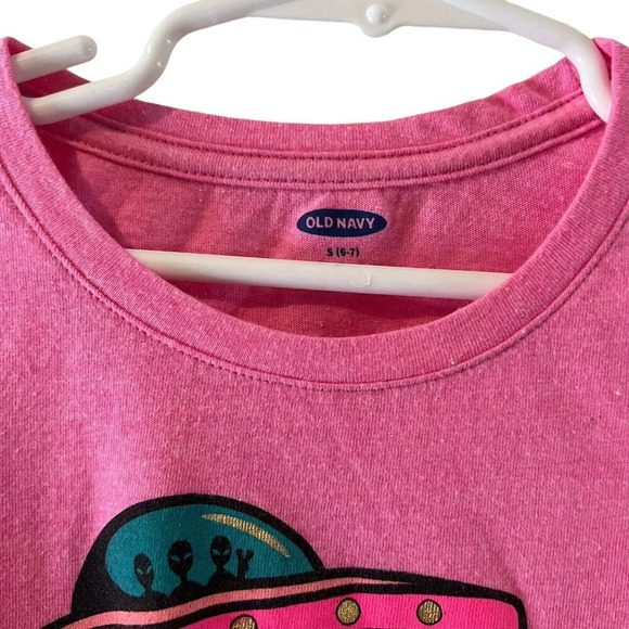 Old Navy Girls Space T Shirt Small 6-7 Long Sleeve Alien Graphic Friendship Text - Picture 4 of 4
